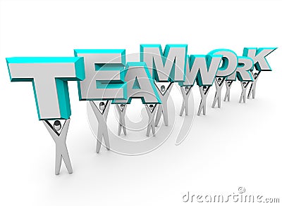 Team Lifting the Word Teamwork Stock Photo