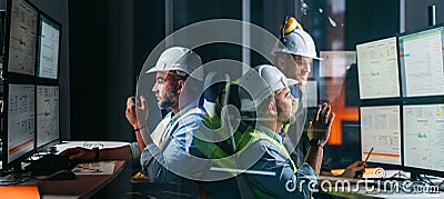 Team of main engineers control of industry process using SCADA system, AI and digital technology Stock Photo