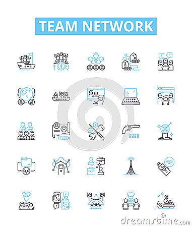 Team network vector line icons set. Team, Network, Collaborate, Sharing, Connect, Unify, Merge illustration outline Vector Illustration