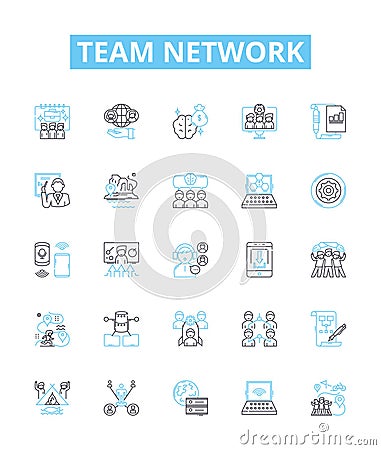 Team network vector line icons set. Team, Network, Collaborate, Sharing, Connect, Unify, Merge illustration outline Vector Illustration