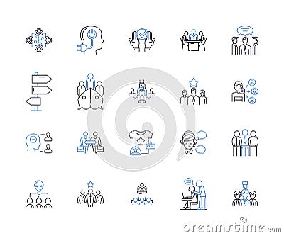 Team networking outline icons collection. Networking, Team, Collaboration, Connecting, Partnership, Discussion, Union Vector Illustration