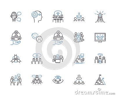 Team networking outline icons collection. Networking, Team, Collaboration, Connecting, Partnership, Discussion, Union Vector Illustration