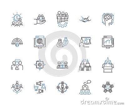 Team networking outline icons collection. Networking, Team, Collaboration, Connecting, Partnership, Discussion, Union Vector Illustration