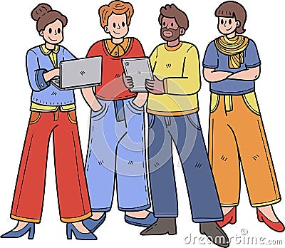 Team of office workers planning work illustration in doodle style Vector Illustration