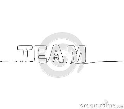 Team - one continuous line design style lettering Vector Illustration