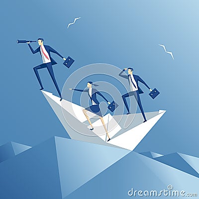 Team and paper boat Vector Illustration