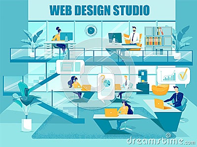 Team People Characters Work in Web Design Studio Vector Illustration