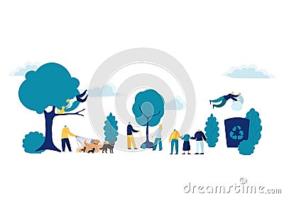 Team People Doing volunteer work. Volunteering, charity, and ecology vector illustration concept - group smiling young Vector Illustration