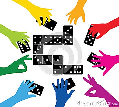 Team playing with dominoes Vector Illustration