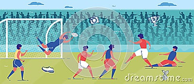 Team Playing Football or Soccer on Grass Field. Vector Illustration