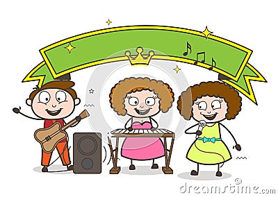 Team of Pop-Singers Singing in Concert Vector Illustration Stock Photo