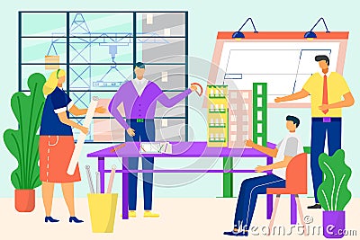 Team professional engineers architects working with sketch building, vector illustration. People in office job over Vector Illustration