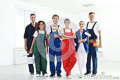 Team of professional painters with tools Stock Photo