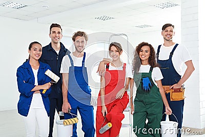 Team of professional painters with tools Stock Photo