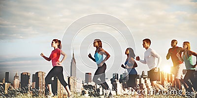 Team Running Marathon Healthy Runner Concept Stock Photo