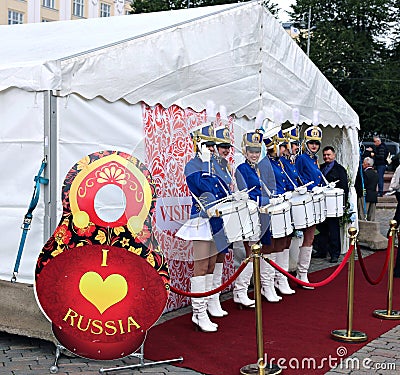 The team of Russian women drummers Editorial Stock Photo