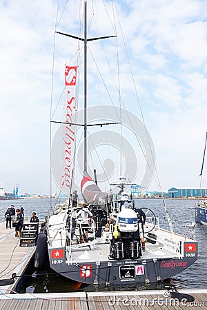 Team Scallywag docked at Volvo Ocean Race Village, Cardiff Editorial Stock Photo