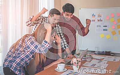 Team showing team work success winning gesture in business team Stock Photo