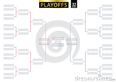 32 Team Single Elimination Bracket. Tournament Bracket for playoffs on white background Stock Photo