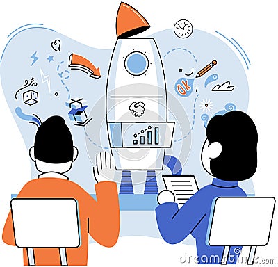 Team solving complex problems. Teamwork vector illustration metaphor. Mission of business, values, human resource in Vector Illustration