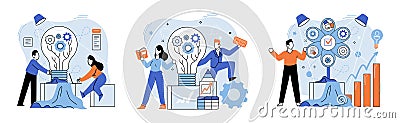 Team solving complex problems. Teamwork vector illustration metaphor. Time management and planning concept, Vector Illustration