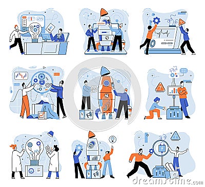 Team solving problems Creative idea problem solution cooperation.Thinking and imagination, problem solving Vector Illustration