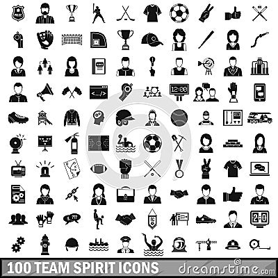 100 team spirit icons set, simple style Vector Illustration