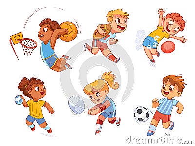 Team sport. Volleyball, football, basketball, rugby, handball, dodgeball Vector Illustration