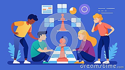 The team studies their opponents playing style analyzing their weaknesses to exploit in the next end.. Vector Vector Illustration