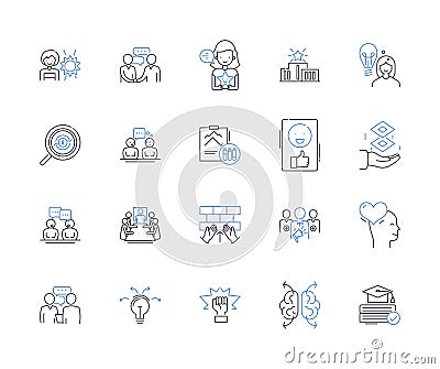 Team studying outline icons collection. Team, studying, colleagues, group, learn, collaborate, research vector and Vector Illustration