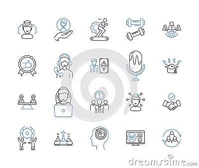 Team studying outline icons collection. Team, studying, colleagues, group, learn, collaborate, research vector and Vector Illustration