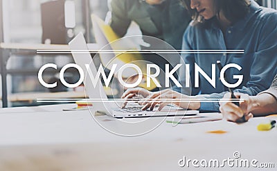 Team succes,coworking world.Photo young business managers work new startup project modern loft.Analyze plans.Contemporary noteboo Stock Photo