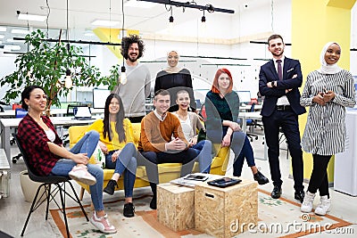 Team of successful multiethnic coworkers in modern office workplace. Diversity happines and success concept Stock Photo