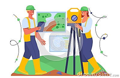 Team of surveyors outdoor concept Vector Illustration