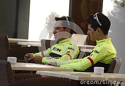 Team Trek Segafredo with Alberto Contador before training Editorial Stock Photo