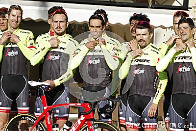 Team Trek Segafredo with Alberto Contador before training Editorial Stock Photo