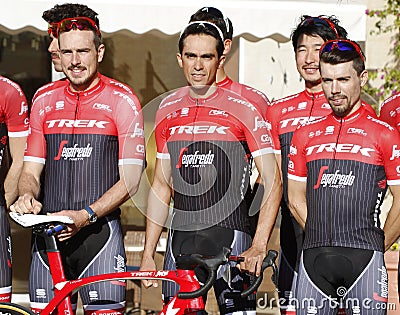 Team Trek Segafredo with Alberto Contador before training Editorial Stock Photo