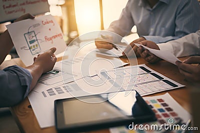 Team of ux ui designer mobile development experience app Stock Photo