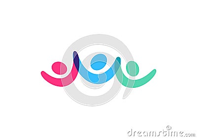 Team vector icon, people hold hand and raise their hands up, victory and support symbol, abstract colorful logo template Vector Illustration