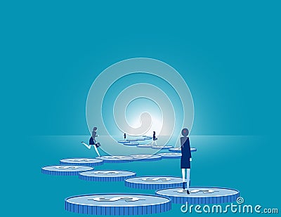 The team walked on the coin road. Money Road Vector Illustration