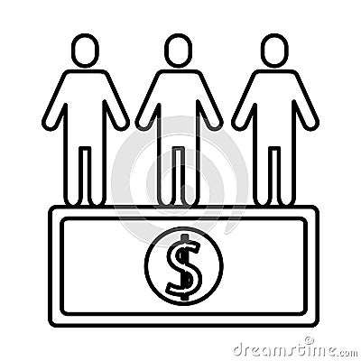 Team work avatars silhouettes with bill dollar Vector Illustration