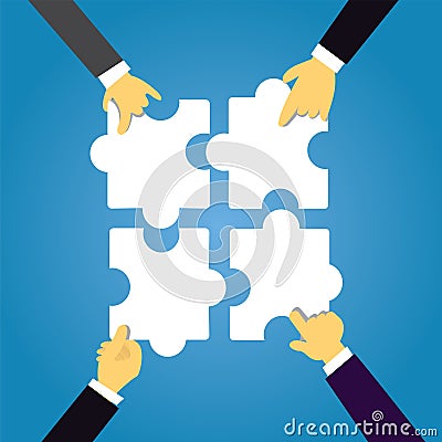 Team Work Concept. Connecting Puzzles Together Vector Illustration