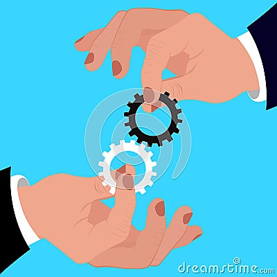 Team work concept, hand holding gears, vector illustration Vector Illustration