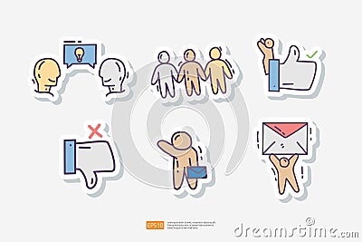 Team Work. Contains team goal, motivation, working group, management, collaboration, cooperation. Hand drawn doodle sticker icon Vector Illustration