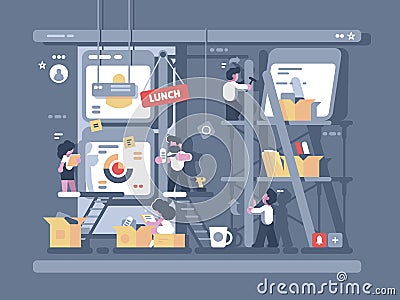 Team work on design and programming Vector Illustration