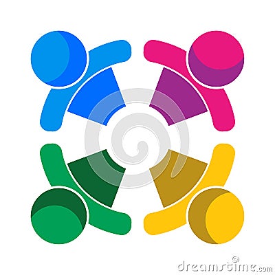 Team work four people colorful logo Vector Illustration