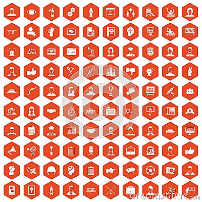 100 team work icons hexagon orange Vector Illustration