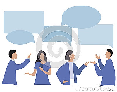Team work illustration. Brainstorming team. Discussion and dialogue of people. Flat style office work process. News Vector Illustration