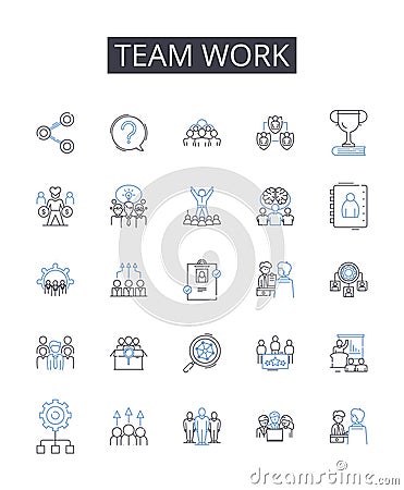 Team work line icons collection. Cooperation support, Leadership guidance, Trust bond, Collaboration partnership, Unity Vector Illustration