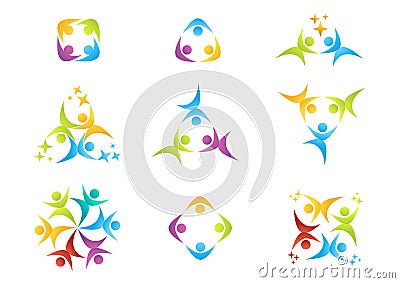 Team work, logo, education,people, celebration, partner symbol,group icon Vector Illustration